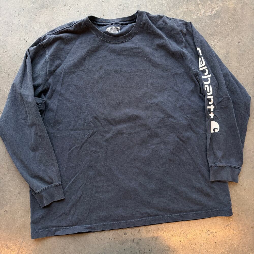 Vintage Y2k Navy Carhartt Workwear Longsleeve Graphic Tee Men's XXL